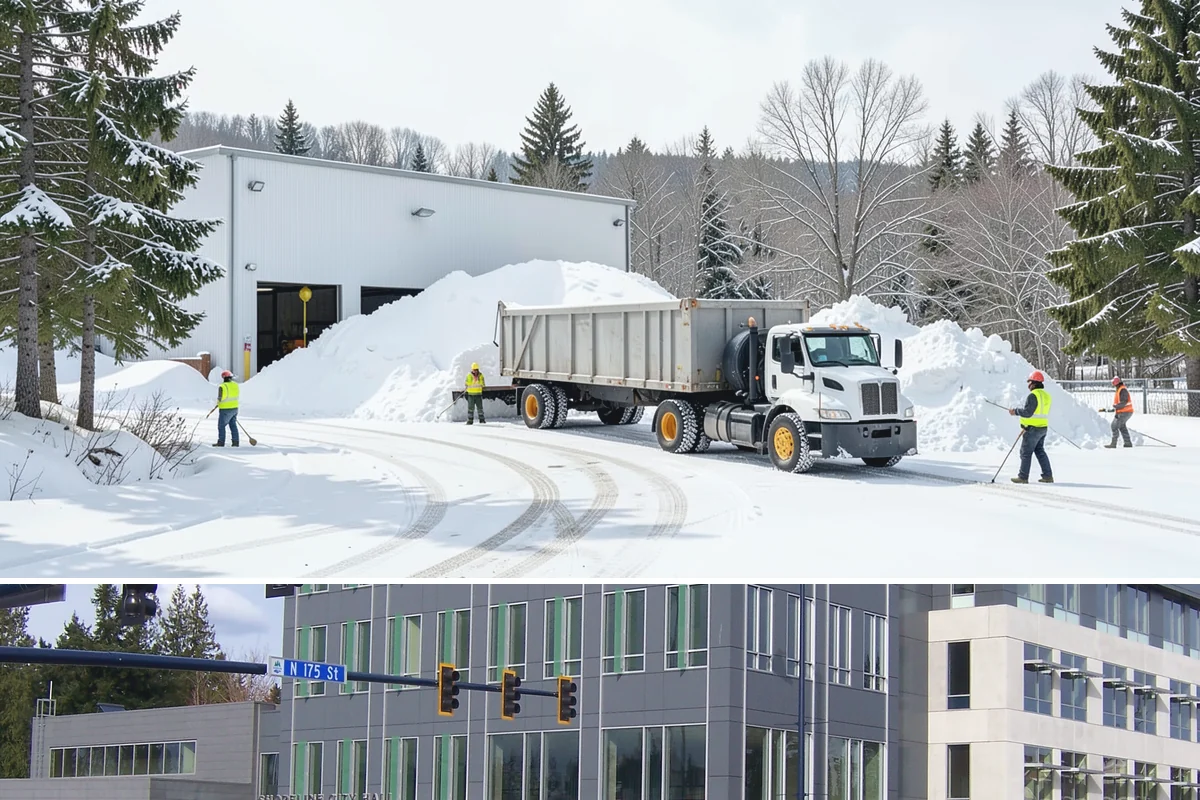 Municipal Sidewalk Clearing in Shoreline, King County, WA - Municipal demand spans late November through February, with shaded downtown blocks and transit stops needing repeated freeze-thaw...
