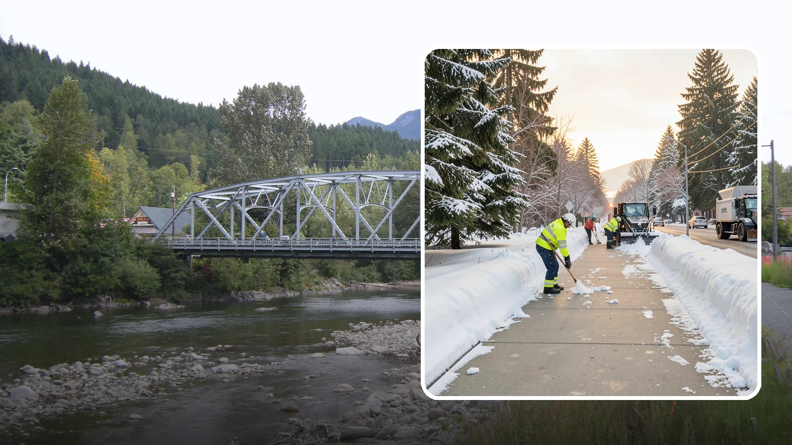 Municipal Sidewalk Clearing in Skykomish, King County, WA - Public right-of-way sidewalk clearing for Western Washington municipalities, keeping civic walks, transit approaches, and...