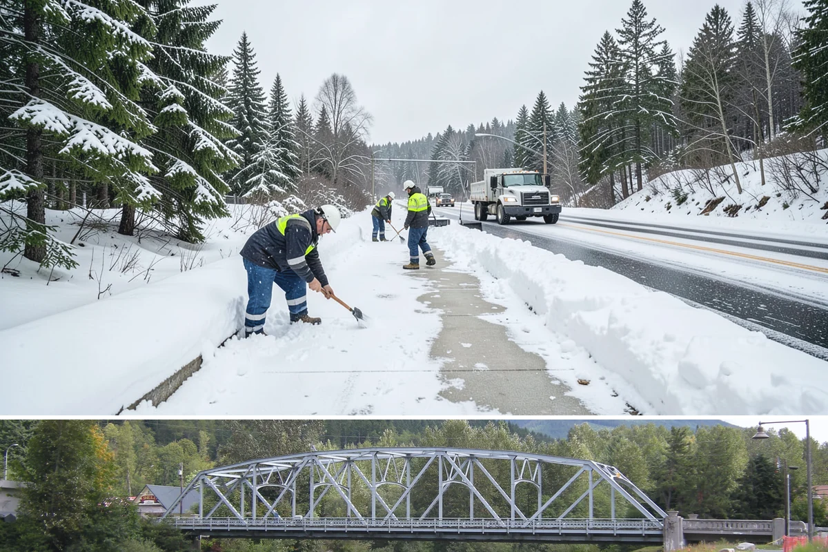 Municipal Sidewalk Clearing in Skykomish, King County, WA - Municipal demand spans late November through February, with shaded downtown blocks and transit stops needing repeated freeze-thaw...