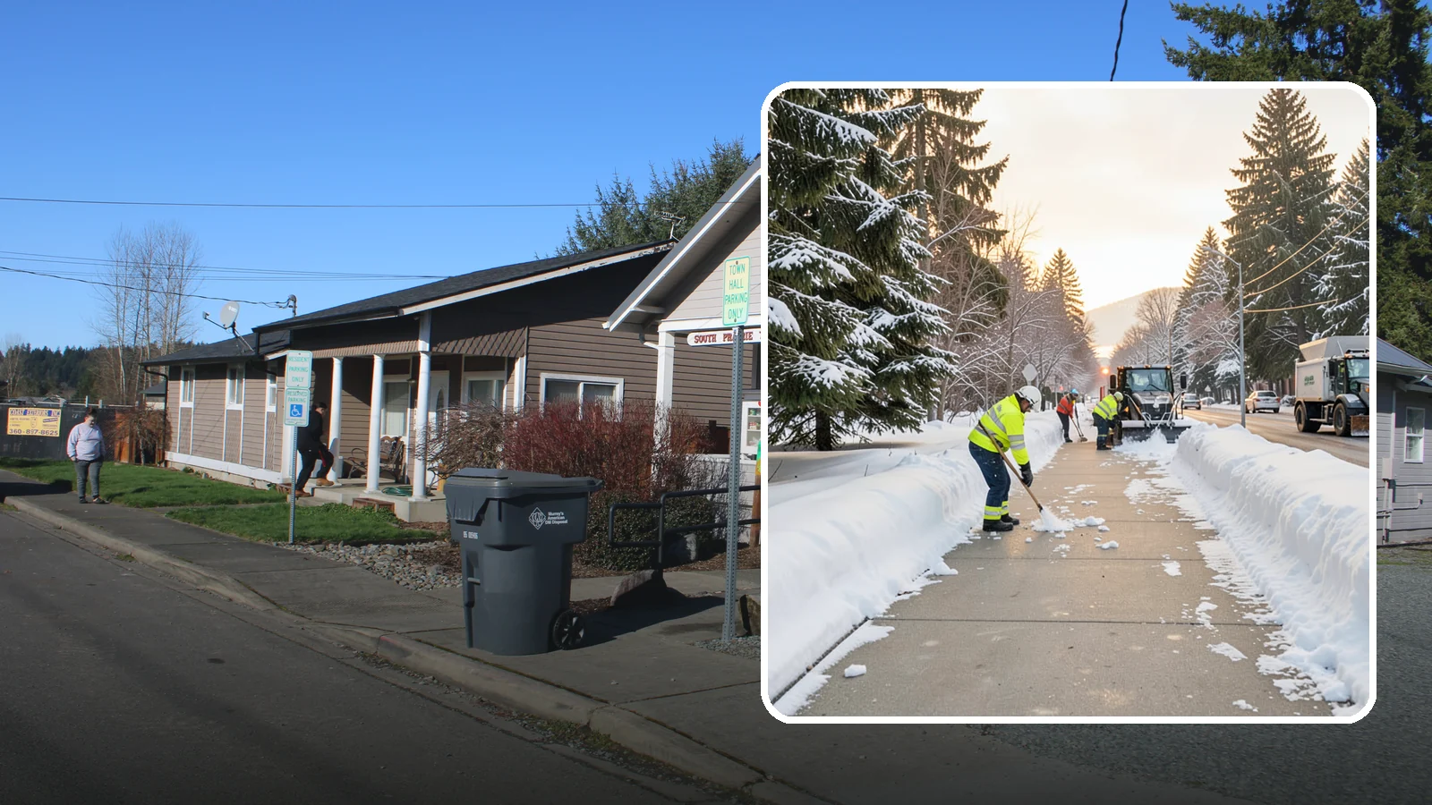 Municipal Sidewalk Clearing in South Prairie, Pierce County, WA - Public right-of-way sidewalk clearing for Western Washington municipalities, keeping civic walks, transit approaches, and...