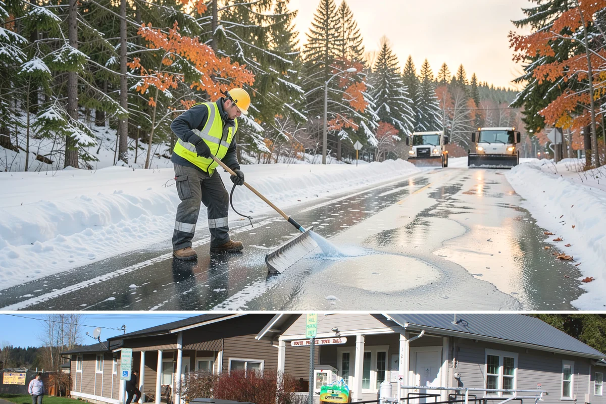 Municipal Sidewalk Clearing in South Prairie, Pierce County, WA - Municipal demand spans late November through February, with shaded downtown blocks and transit stops needing repeated freeze-thaw...