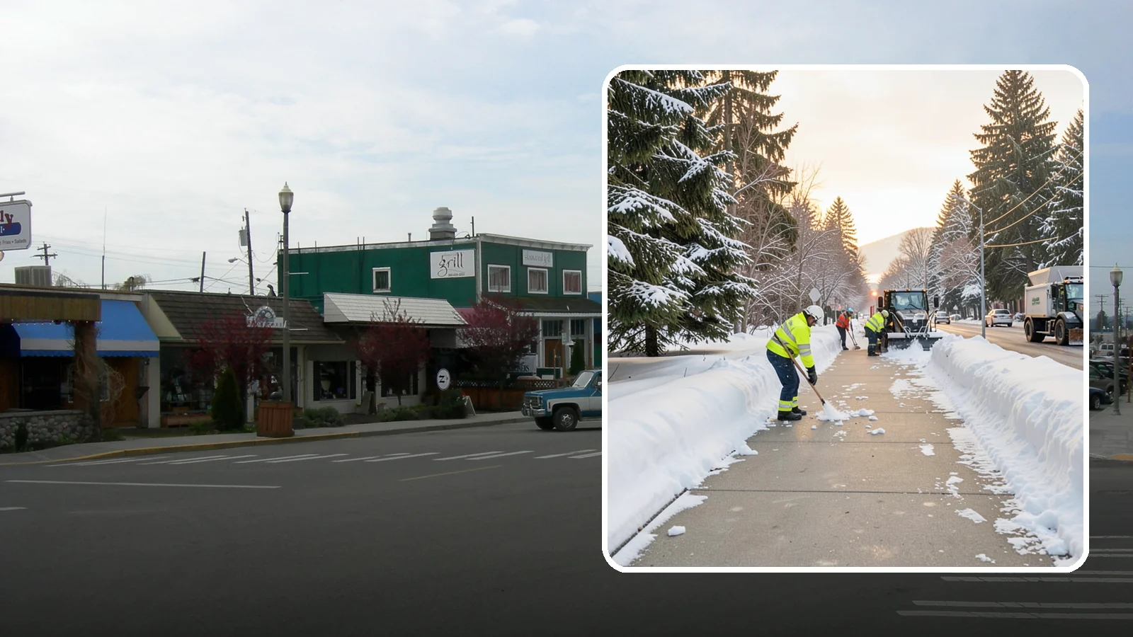 Municipal Sidewalk Clearing in Stanwood, Snohomish County, WA - Public right-of-way sidewalk clearing for Western Washington municipalities, keeping civic walks, transit approaches, and...