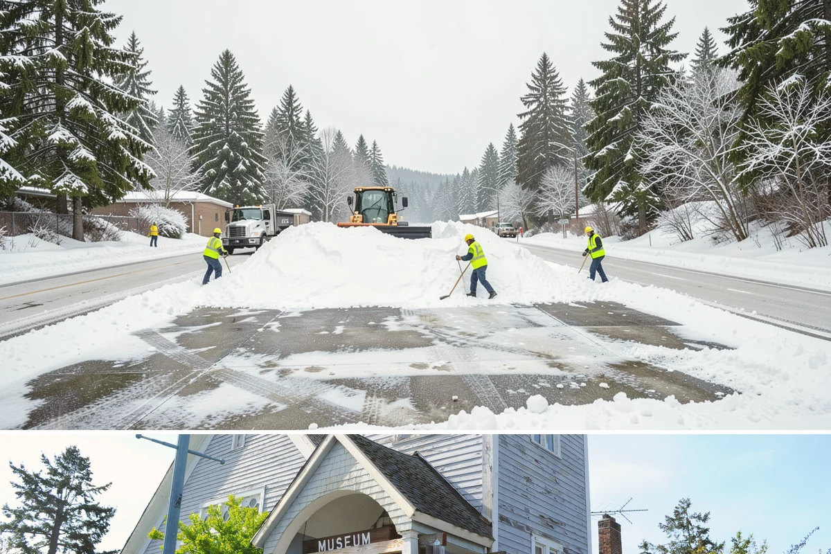Municipal Sidewalk Clearing in Steilacoom, Pierce County, WA - Municipal demand spans late November through February, with shaded downtown blocks and transit stops needing repeated freeze-thaw...