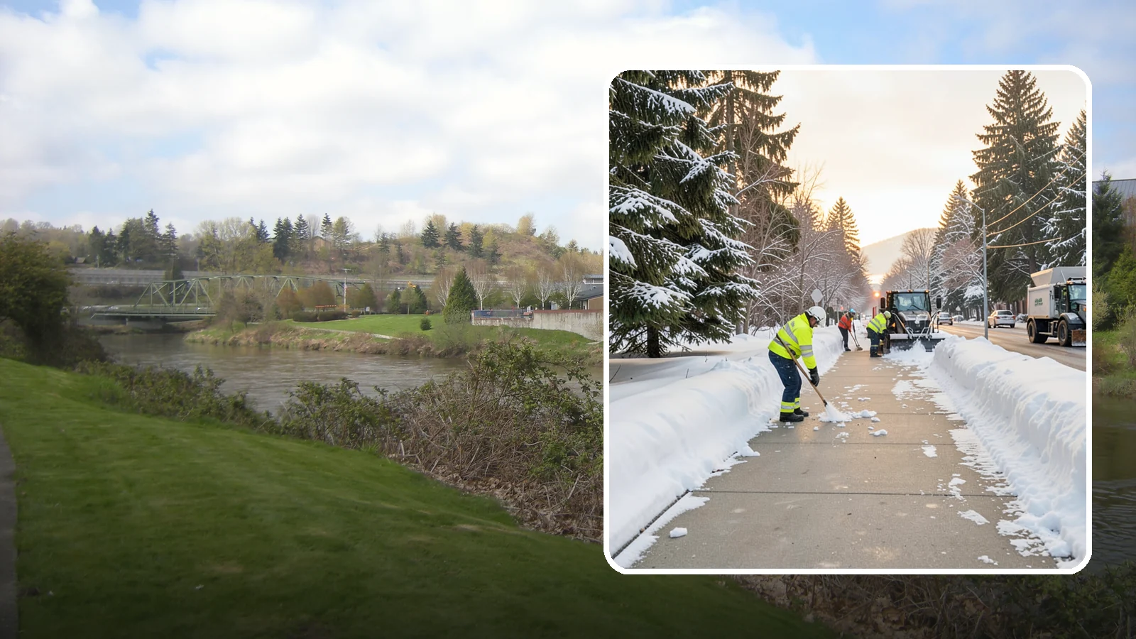 Municipal Sidewalk Clearing in Tukwila, King County, WA - Public right-of-way sidewalk clearing for Western Washington municipalities, keeping civic walks, transit approaches, and...