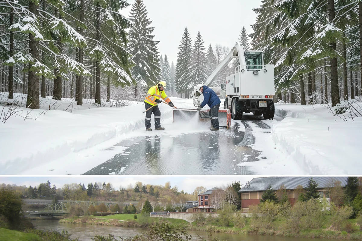 Municipal Sidewalk Clearing in Tukwila, King County, WA - Municipal demand spans late November through February, with shaded downtown blocks and transit stops needing repeated freeze-thaw...