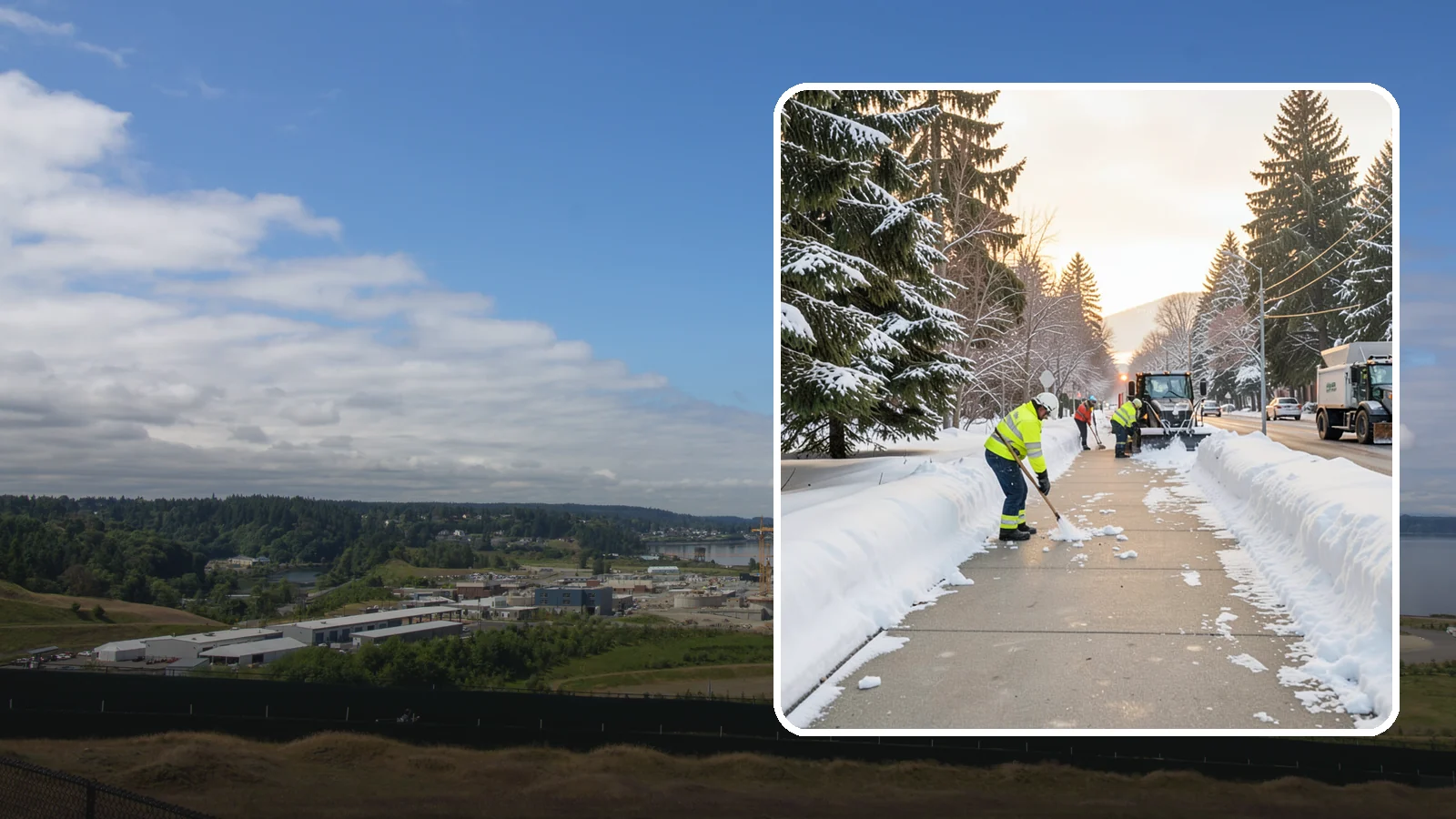 Municipal Sidewalk Clearing in University Place, Pierce County, WA - Public right-of-way sidewalk clearing for Western Washington municipalities, keeping civic walks, transit approaches, and...