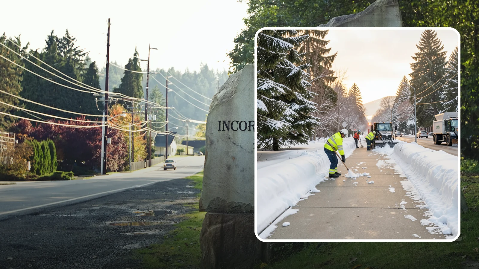 Municipal Sidewalk Clearing in Wilkeson, Pierce County, WA - Public right-of-way sidewalk clearing for Western Washington municipalities, keeping civic walks, transit approaches, and...