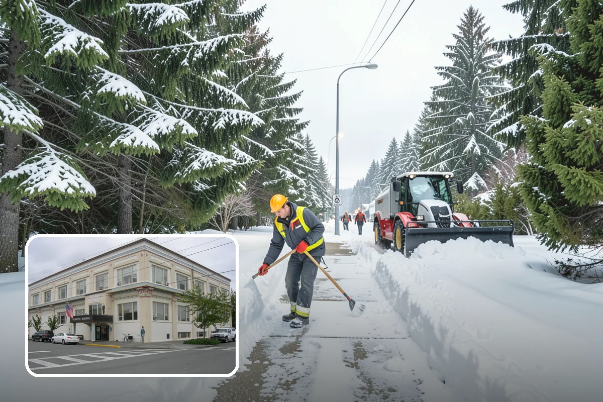Municipal Snow Plowing in Anacortes, Skagit County, WA - Multiple civic sites cleared on a coordinated route