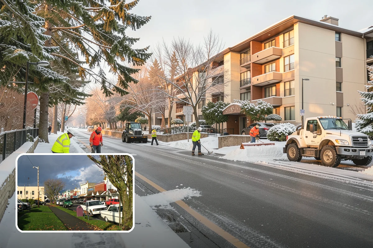 Municipal Snow Plowing in Arlington, Snohomish County, WA - Multiple civic sites cleared on a coordinated route