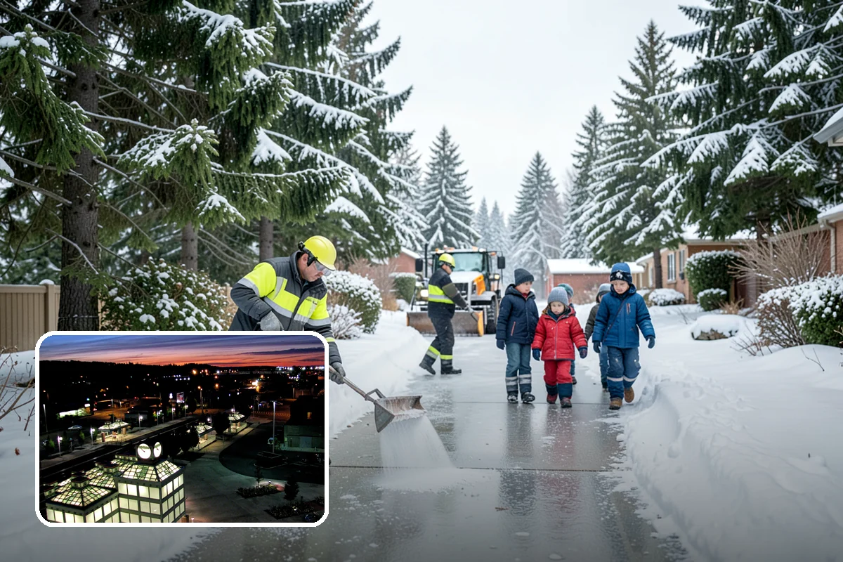 Municipal Snow Plowing in Auburn, King County, WA - Multiple civic sites cleared on a coordinated route