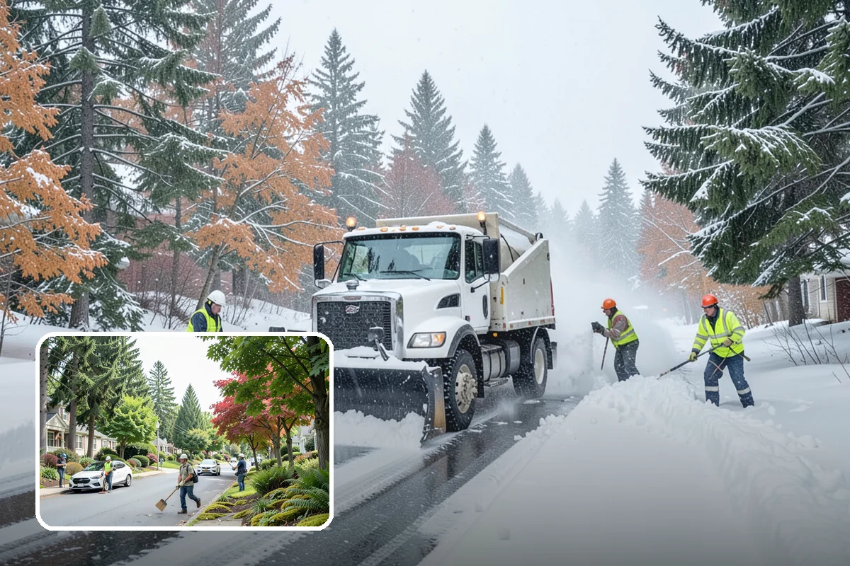 Municipal Snow Plowing in Beaux Arts Village, King County, WA - Multiple civic sites cleared on a coordinated route