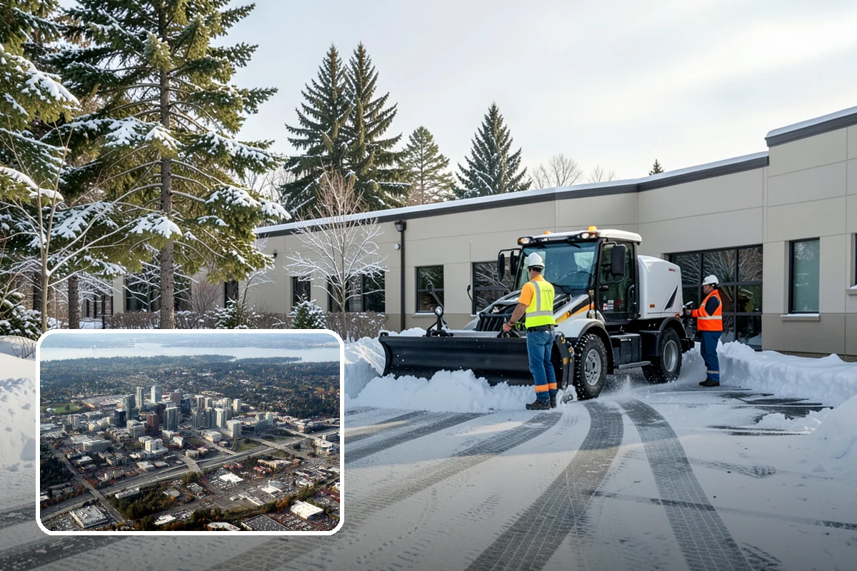 Municipal Snow Plowing in Bellevue, King County, WA - Multiple civic sites cleared on a coordinated route