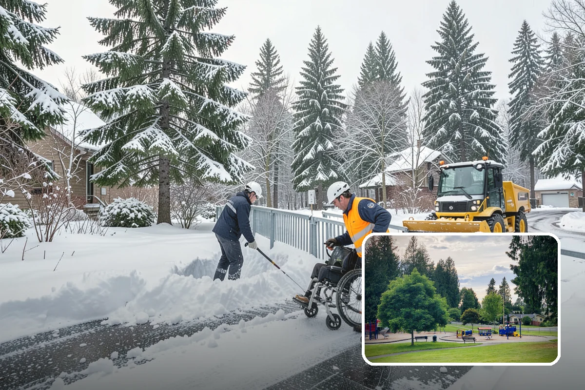 Municipal Snow Plowing in Bonney Lake, Pierce County, WA - Multiple civic sites cleared on a coordinated route