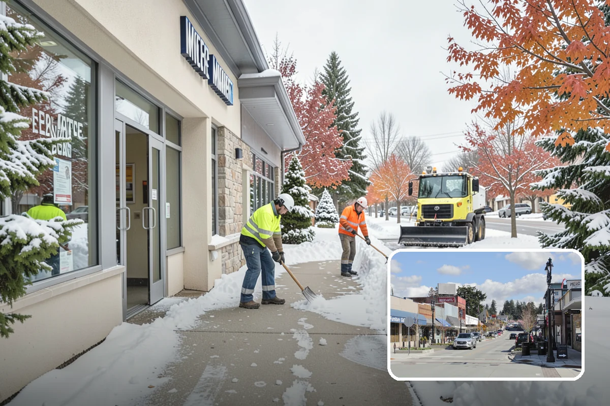 Municipal Snow Plowing in Bothell, King County, WA - Multiple civic sites cleared on a coordinated route