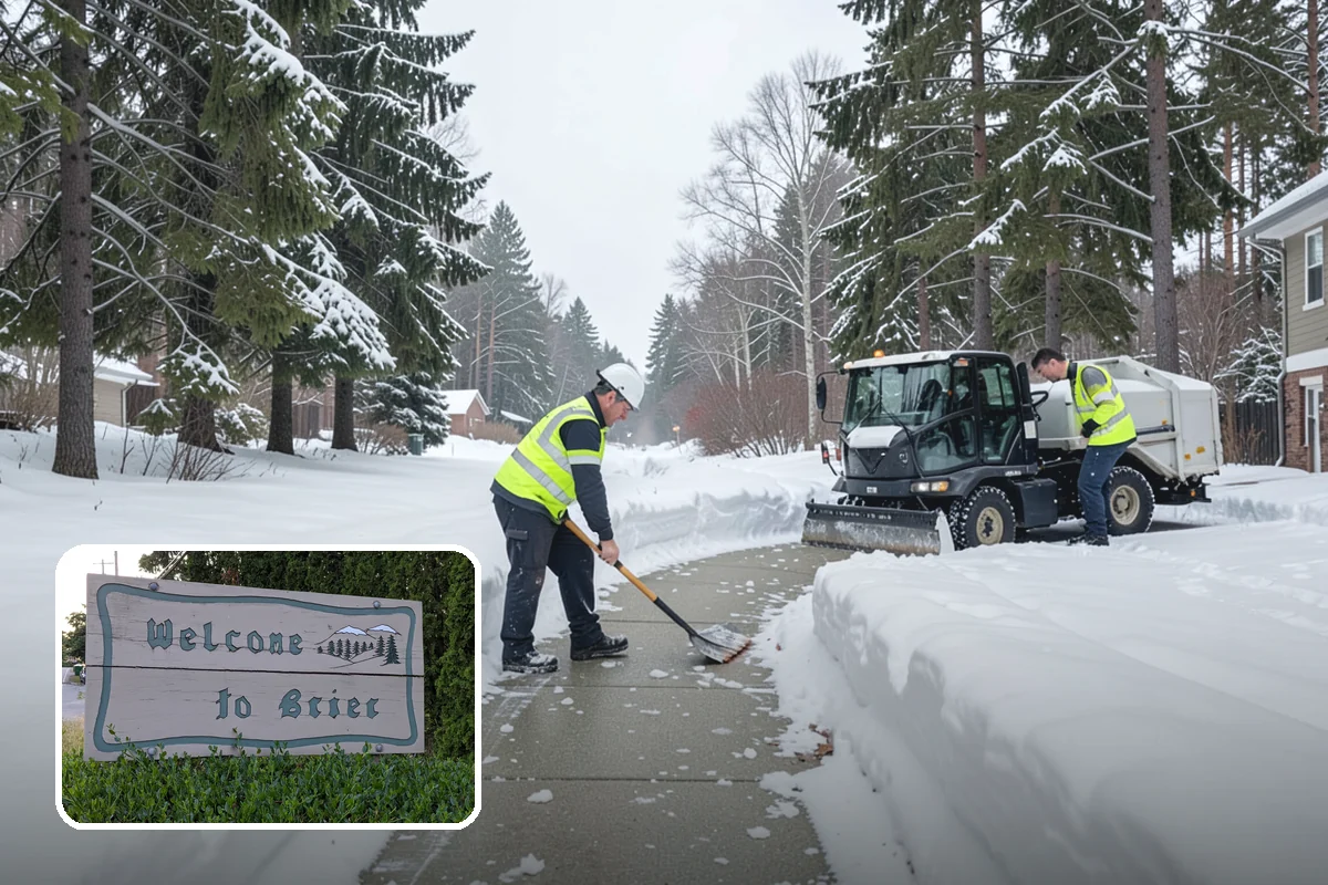 Municipal Snow Plowing in Brier, Snohomish County, WA - Multiple civic sites cleared on a coordinated route