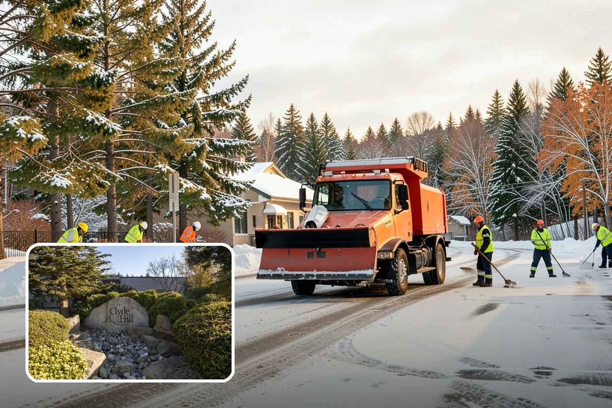 Municipal Snow Plowing in Clyde Hill, King County, WA - Multiple civic sites cleared on a coordinated route