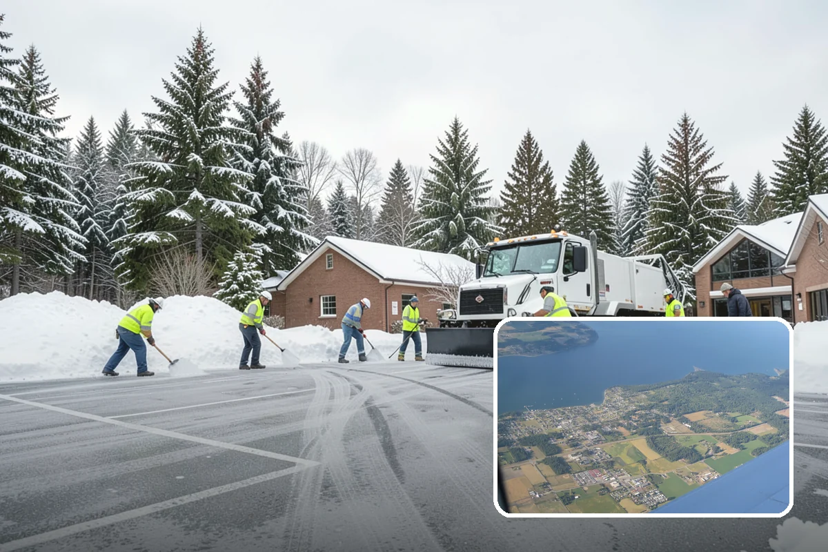 Municipal Snow Plowing in Coupeville, Island County, WA - Multiple civic sites cleared on a coordinated route