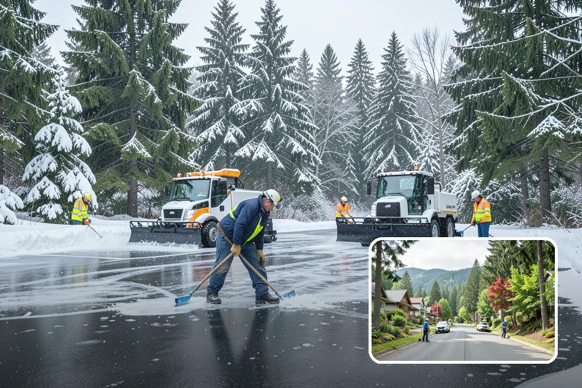 Municipal Snow Plowing in Darrington, Snohomish County, WA - Multiple civic sites cleared on a coordinated route