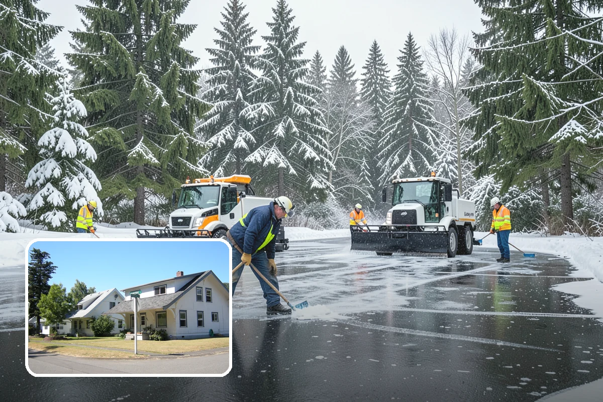 Municipal Snow Plowing in DuPont, Pierce County, WA - Multiple civic sites cleared on a coordinated route