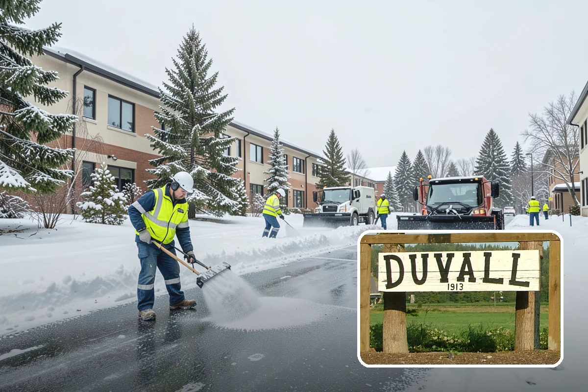 Municipal Snow Plowing in Duvall, King County, WA - Multiple civic sites cleared on a coordinated route