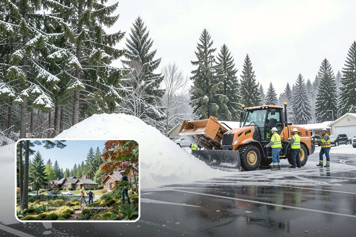 Municipal Snow Plowing in Edgewood, Pierce County, WA - Multiple civic sites cleared on a coordinated route