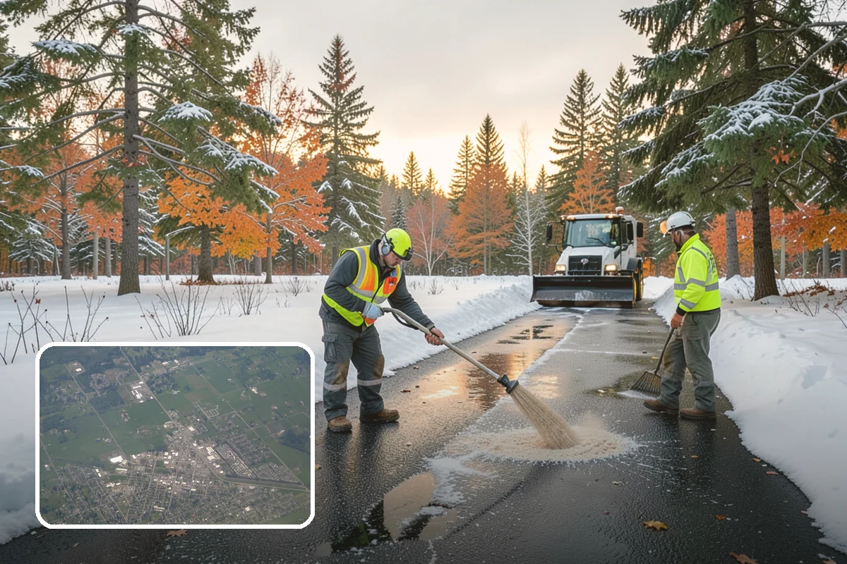 Municipal Snow Plowing in Enumclaw, King County, WA - Multiple civic sites cleared on a coordinated route