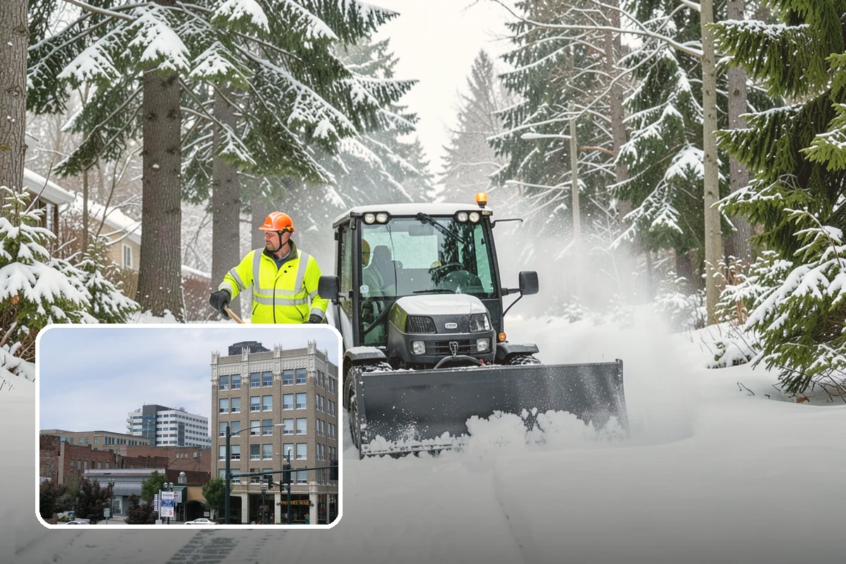 Municipal Snow Plowing in Everett, Snohomish County, WA - Multiple civic sites cleared on a coordinated route