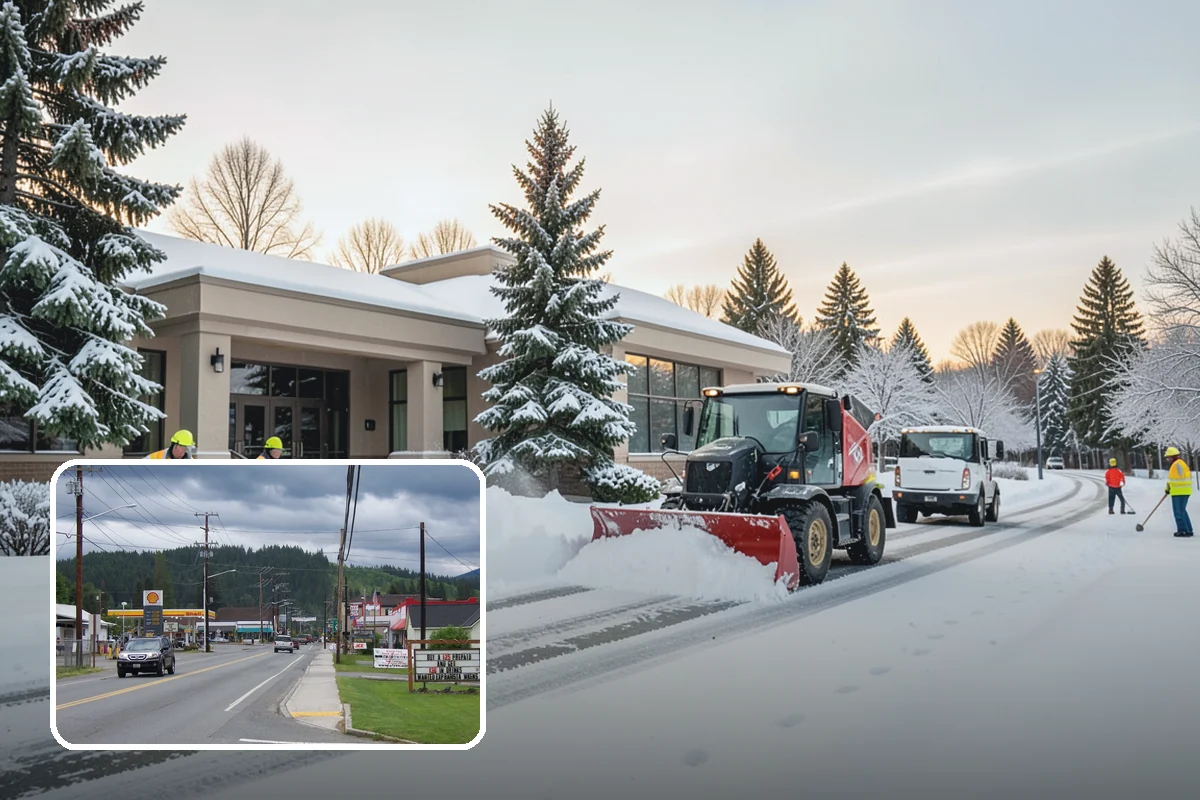 Municipal Snow Plowing in Granite Falls, Snohomish County, WA - Multiple civic sites cleared on a coordinated route