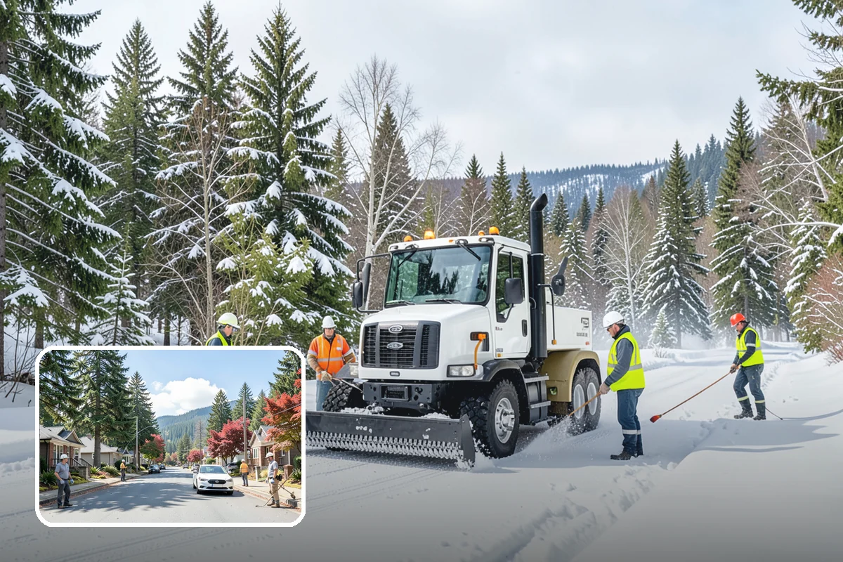 Municipal Snow Plowing in Hunts Point, King County, WA - Multiple civic sites cleared on a coordinated route