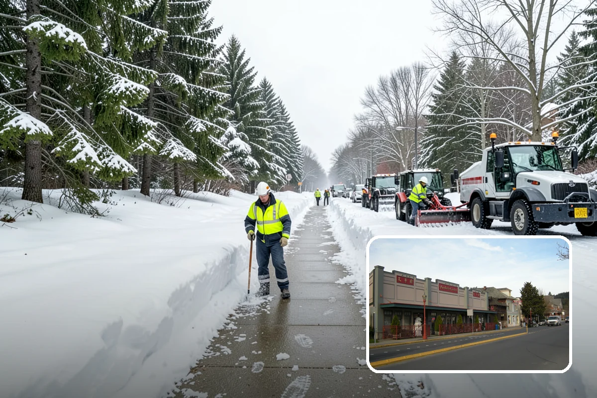 Municipal Snow Plowing in Issaquah, King County, WA - Multiple civic sites cleared on a coordinated route