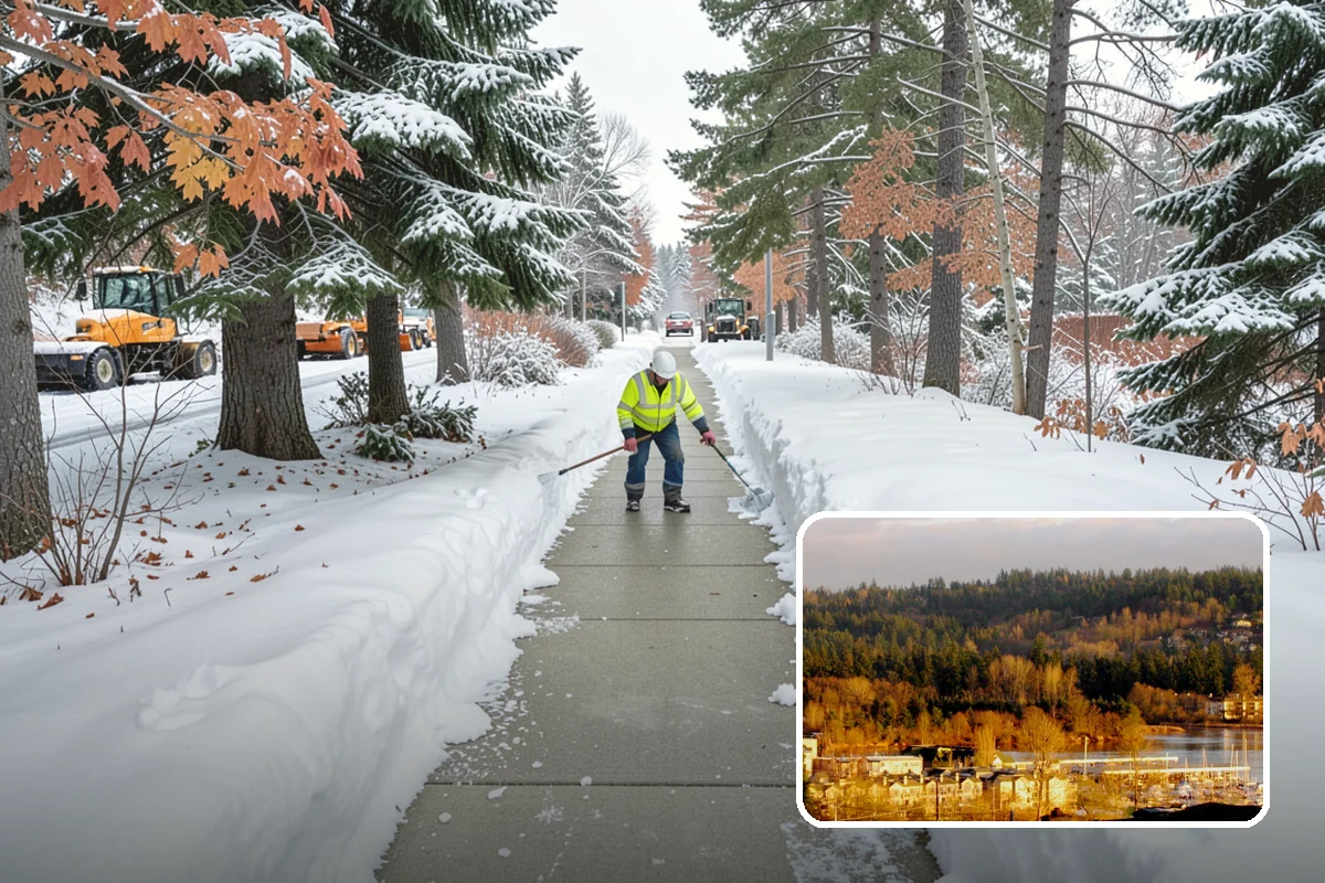 Municipal Snow Plowing in Kenmore, King County, WA - Multiple civic sites cleared on a coordinated route