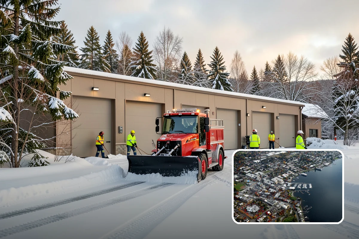Municipal Snow Plowing in Kirkland, King County, WA - Multiple civic sites cleared on a coordinated route