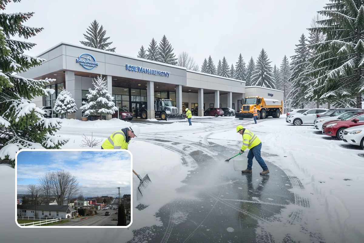 Municipal Snow Plowing in Langley, Island County, WA - Multiple civic sites cleared on a coordinated route
