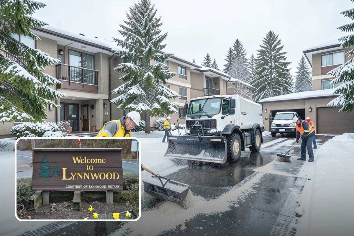 Municipal Snow Plowing in Lynnwood, Snohomish County, WA - Multiple civic sites cleared on a coordinated route