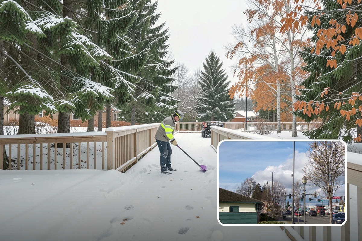 Municipal Snow Plowing in Marysville, Snohomish County, WA - Multiple civic sites cleared on a coordinated route