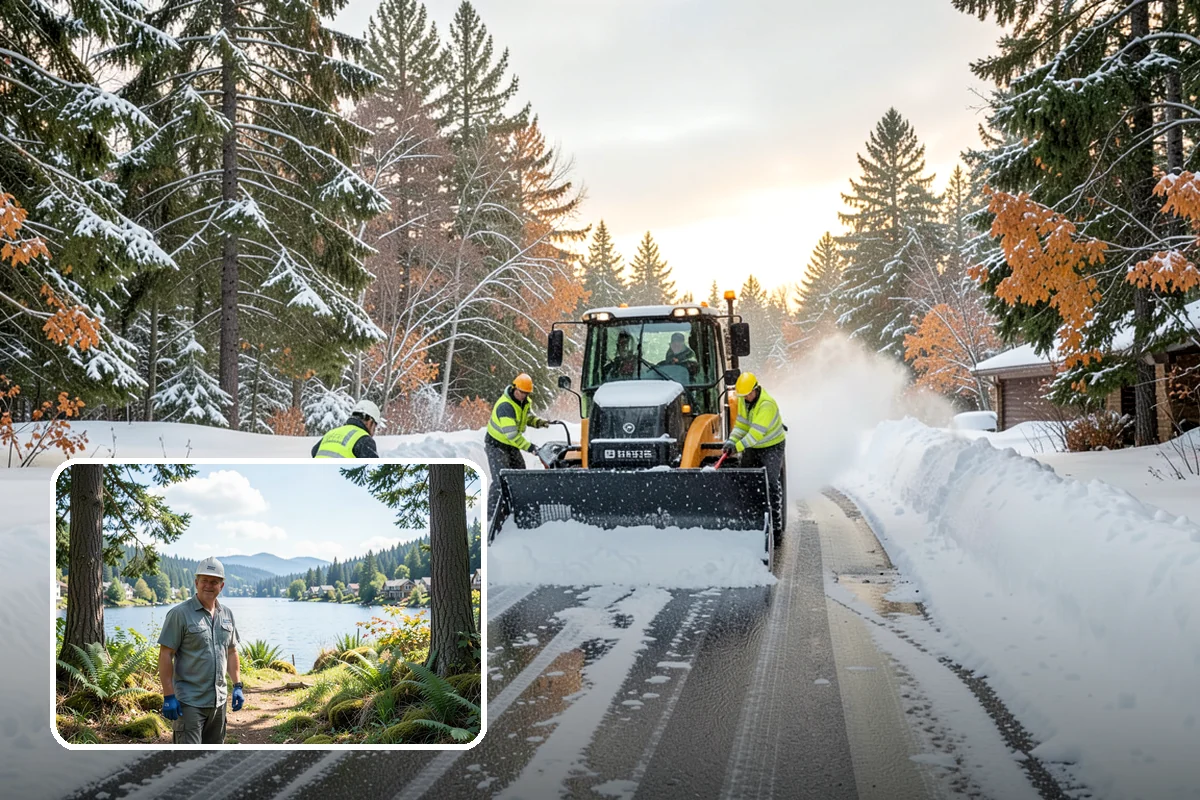 Municipal Snow Plowing in Milton, King County, WA - Multiple civic sites cleared on a coordinated route