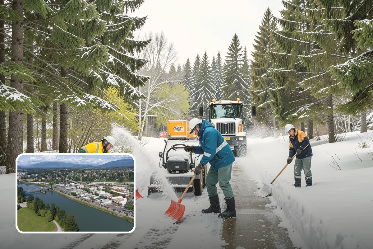 Municipal Snow Plowing in Mount Vernon, Skagit County, WA - Multiple civic sites cleared on a coordinated route