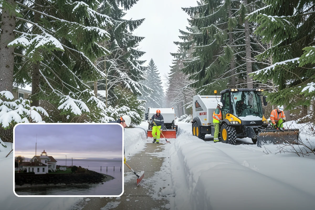 Municipal Snow Plowing in Mukilteo, Snohomish County, WA - Multiple civic sites cleared on a coordinated route