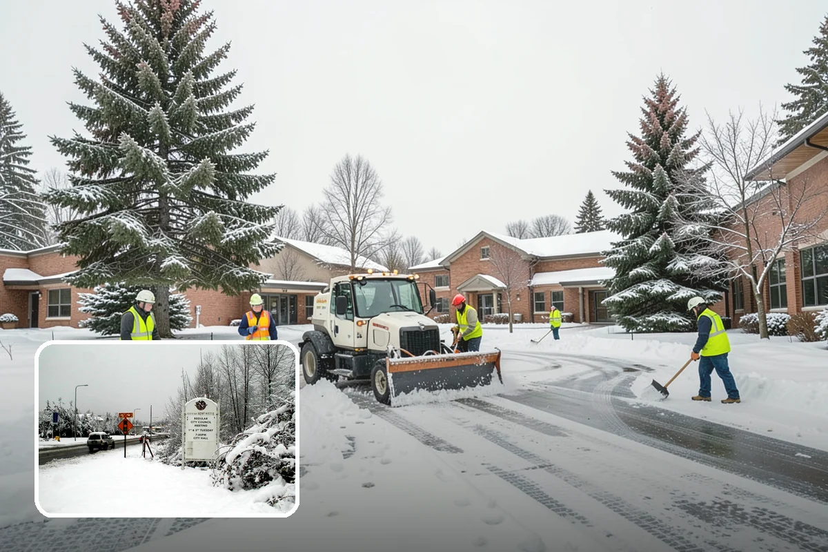Municipal Snow Plowing in Newcastle, King County, WA - Multiple civic sites cleared on a coordinated route