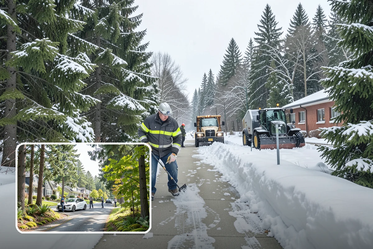 Municipal Snow Plowing in Normandy Park, King County, WA - Multiple civic sites cleared on a coordinated route