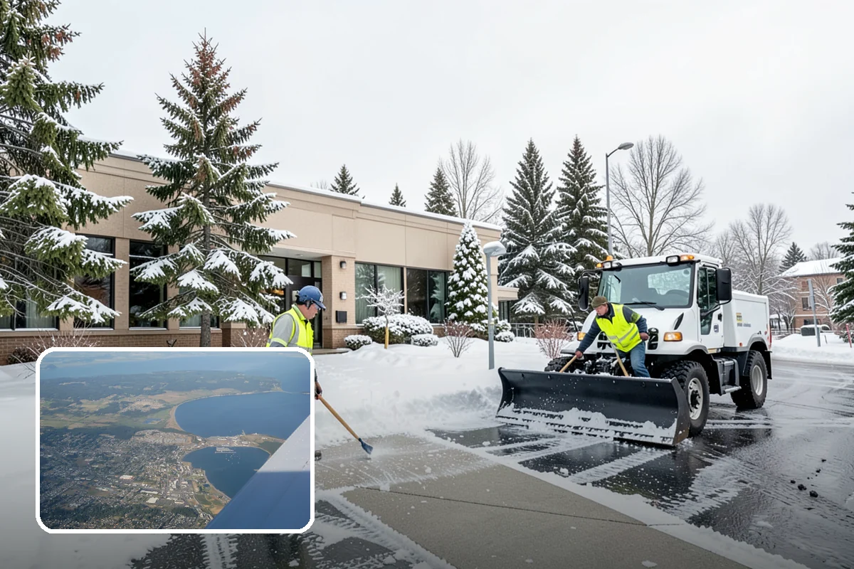 Municipal Snow Plowing in Oak Harbor, Island County, WA - Multiple civic sites cleared on a coordinated route