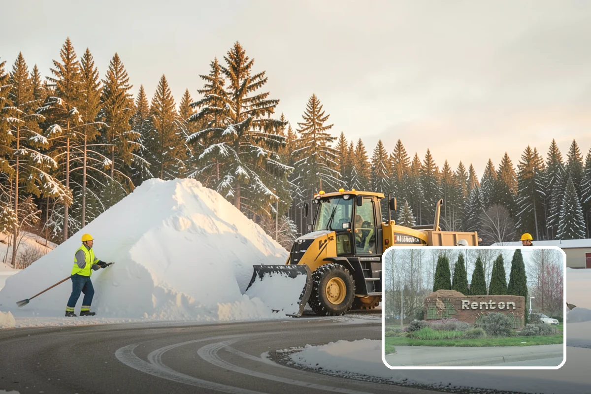 Municipal Snow Plowing in Renton, King County, WA - Multiple civic sites cleared on a coordinated route