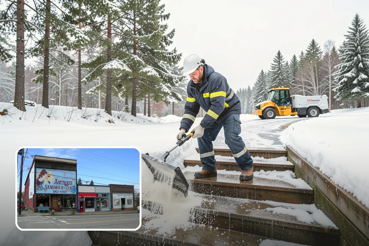 Municipal Snow Plowing in Ruston, Pierce County, WA - Multiple civic sites cleared on a coordinated route