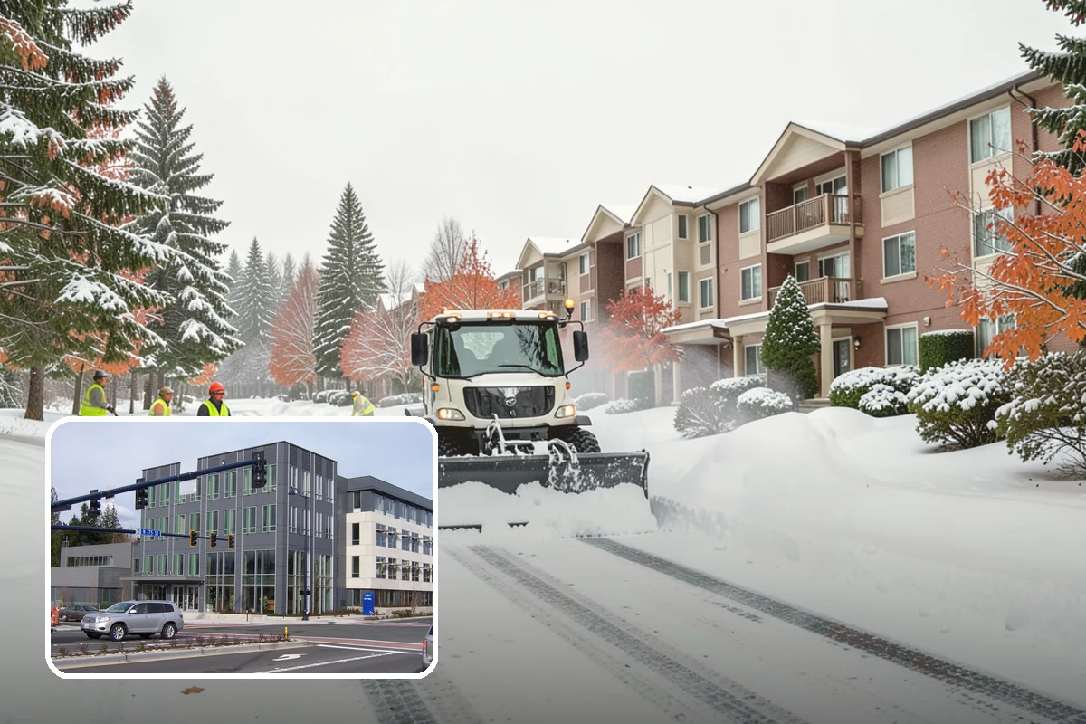 Municipal Snow Plowing in Shoreline, King County, WA - Multiple civic sites cleared on a coordinated route