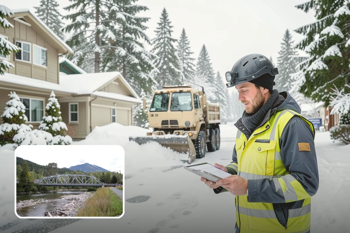 Municipal Snow Plowing in Skykomish, King County, WA - Multiple civic sites cleared on a coordinated route