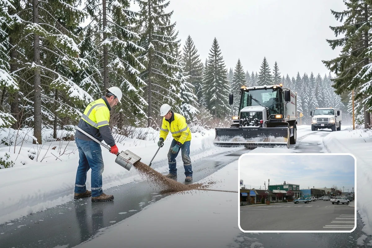 Municipal Snow Plowing in Stanwood, Snohomish County, WA - Multiple civic sites cleared on a coordinated route