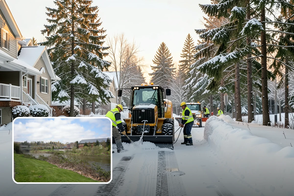 Municipal Snow Plowing in Tukwila, King County, WA - Multiple civic sites cleared on a coordinated route