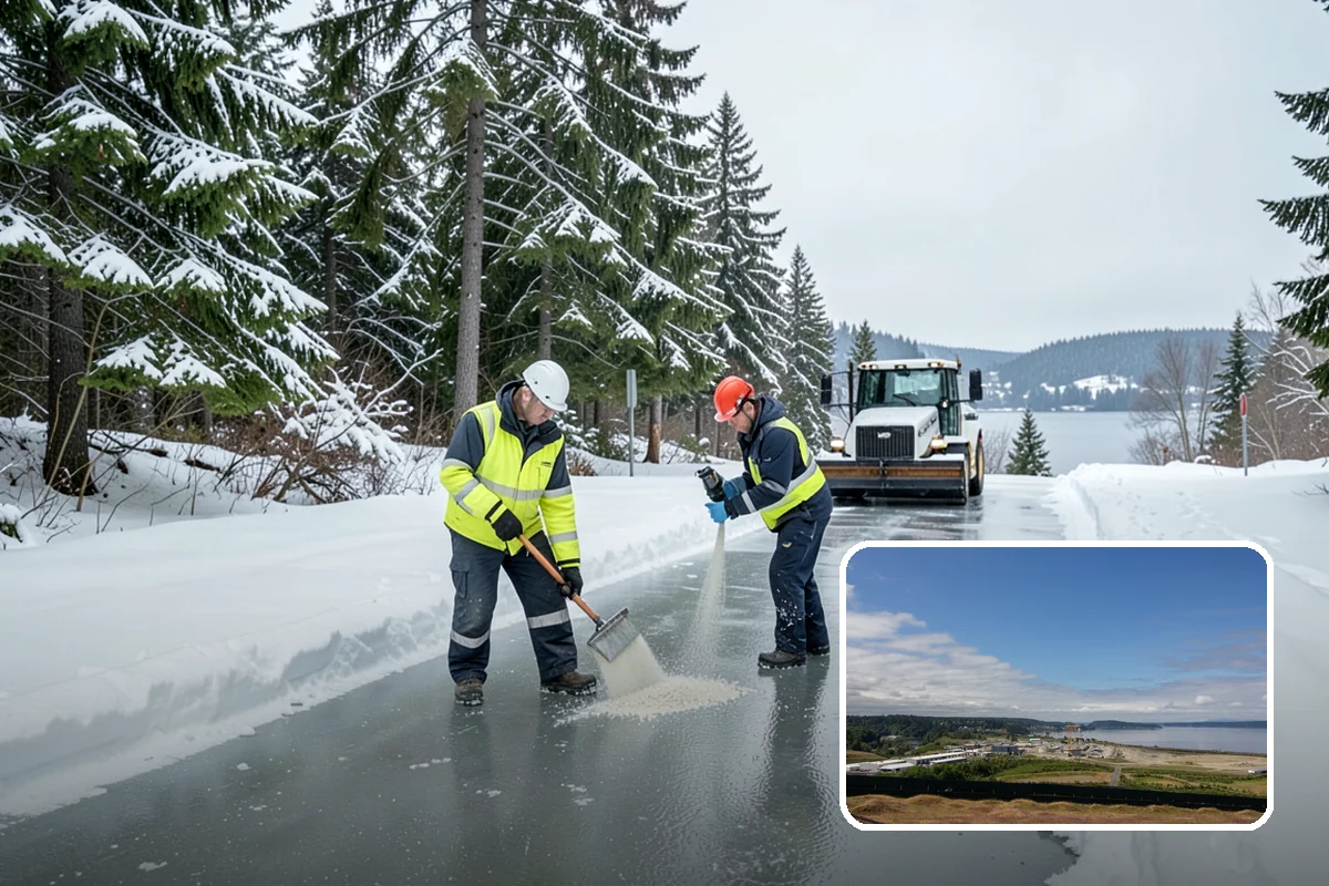 Municipal Snow Plowing in University Place, Pierce County, WA - Multiple civic sites cleared on a coordinated route
