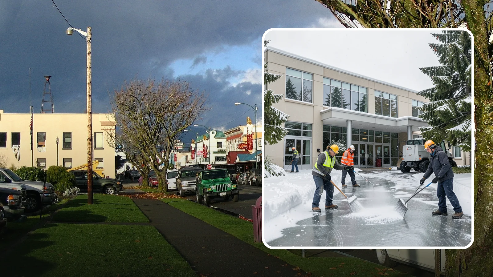 Office Building Deicing in Arlington, Snohomish County, WA - Deicing that keeps office-building entrances, plaza walks, and employee lots clear so staff and clients arrive safely on frozen...
