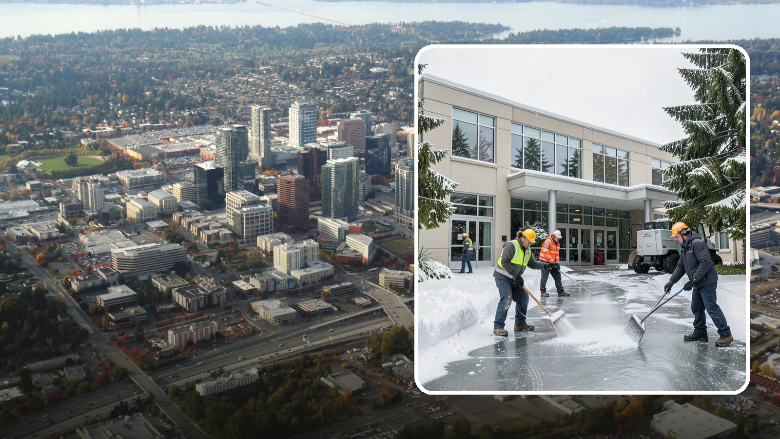 Office Building Deicing in Bellevue, King County, WA - Deicing that keeps office-building entrances, plaza walks, and employee lots clear so staff and clients arrive safely on frozen...